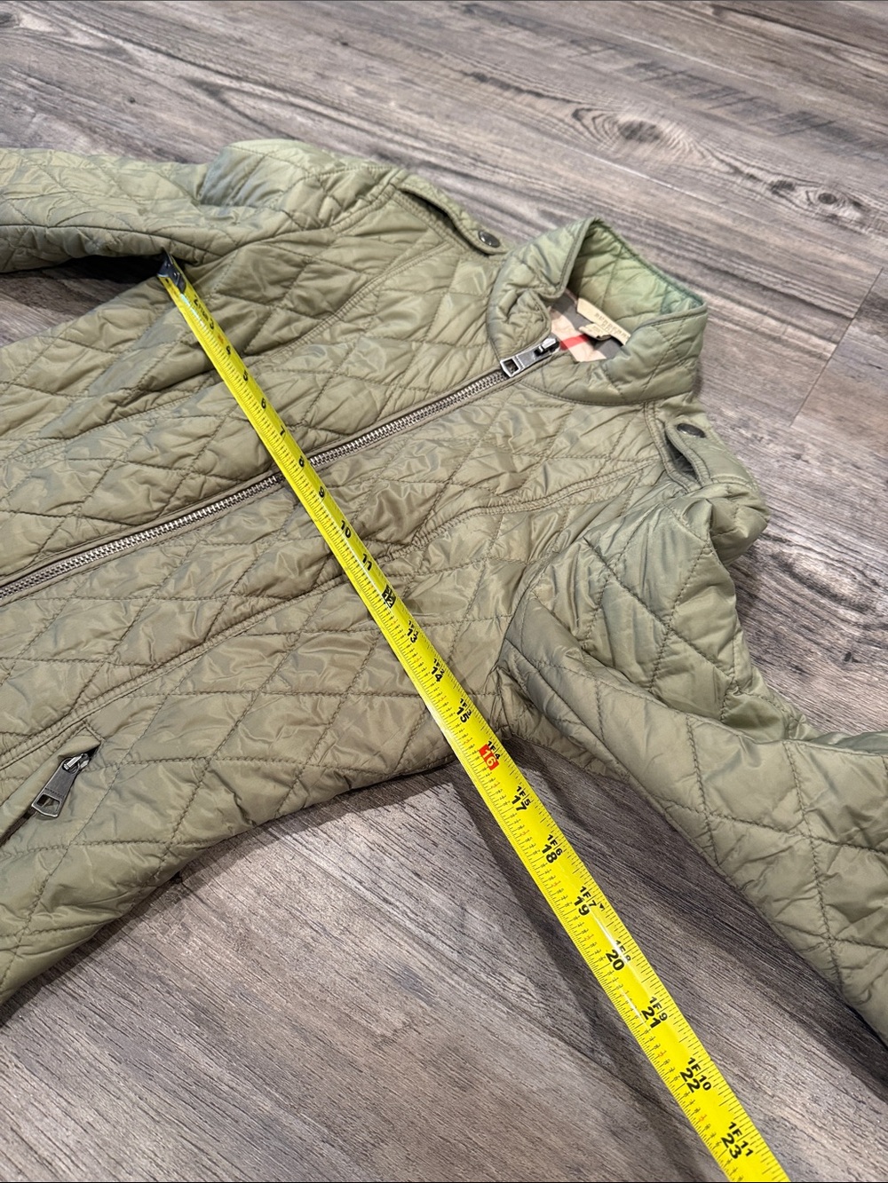Burberry Brit Olive Green Quilted Jacket Nova Check Lining Women’s Size S - Picture 15 of 16